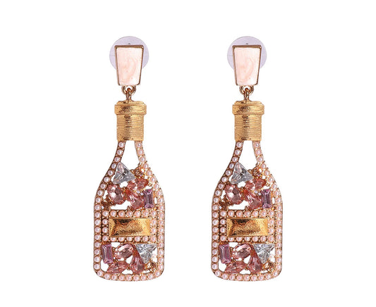 1 Pair Women Earrings Wine Bottle Rhinestones Creative Vintage Long Lasting Dangle Earrings for Banquet - Pink