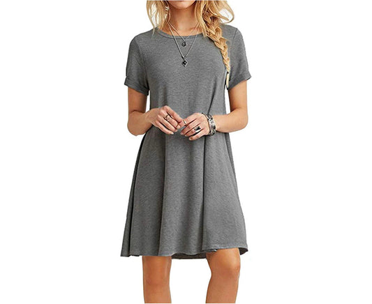 Women's Casual Loose Short Sleeve Grey T-Shirt Dress