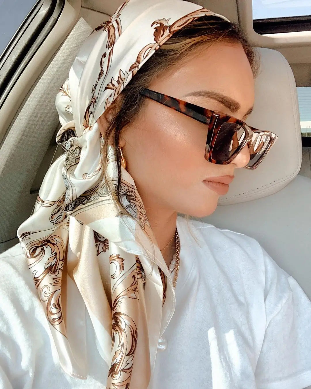 Silk Scarves Women Luxury Brand Summer Fashion Designer Head/Hair Scarf 90*90Cm Hijab Bandana Cheveux Foulard Femme 90X90CM