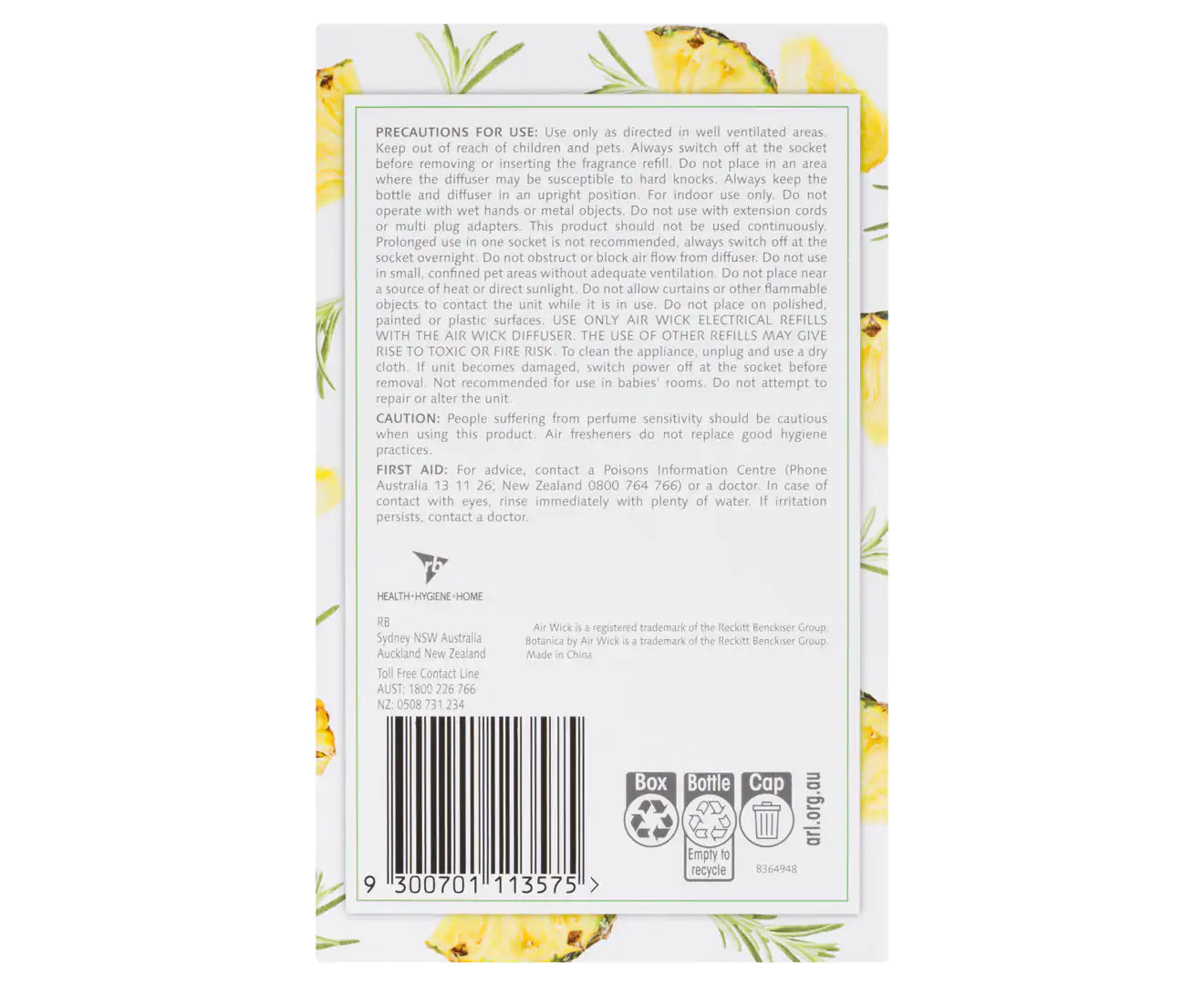 19Ml Botanica Plug in Diffuser W/Refill Pineapple/Tunisian Rosemary