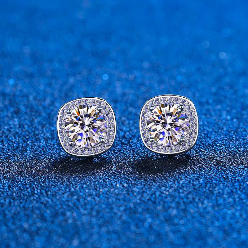 100% Moissanite Stud Earrings 1-2 Carat Lab Created Diamond Halo Stud Earrings Sterling Silver Diamond Earring for Women Men