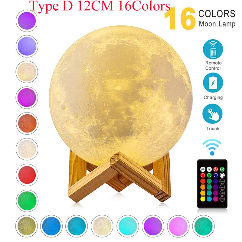 "ZK30 Floating 3D LED Levitating Moon Lamp with Magnetic Base - 3 Enchanting Colors!"