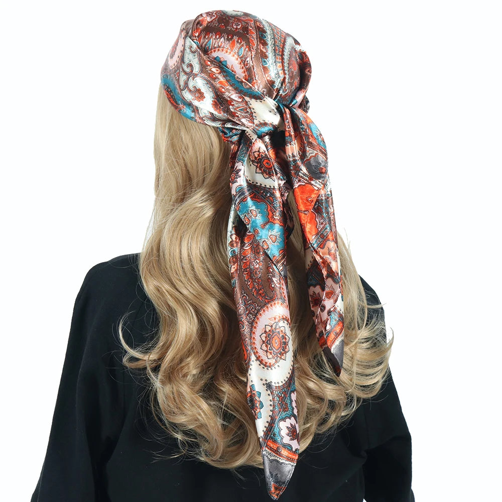 Silk Scarves Women Luxury Brand Summer Fashion Designer Head/Hair Scarf 90*90Cm Hijab Bandana Cheveux Foulard Femme 90X90CM