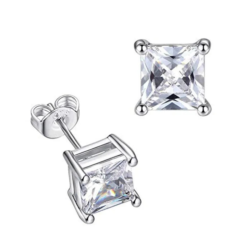 Princess Cut 2CT Diamond Test Passed Moissanite Rhodium Plated 925 Silver D Color Moissanite Stud Earrings Jewelry Couple Gift