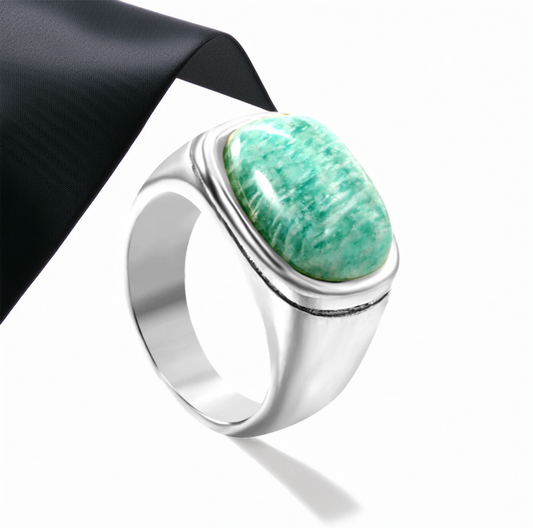 Chrysocolla Solitaire Ring- Set in Stainless steel +18K Gold / 18K Rose gold plated, Hypoallergenic - GoodiesRus