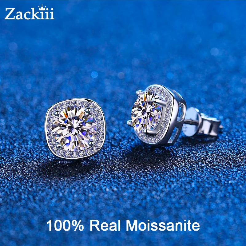 100% Moissanite Stud Earrings 1-2 Carat Lab Created Diamond Halo Stud Earrings Sterling Silver Diamond Earring for Women Men